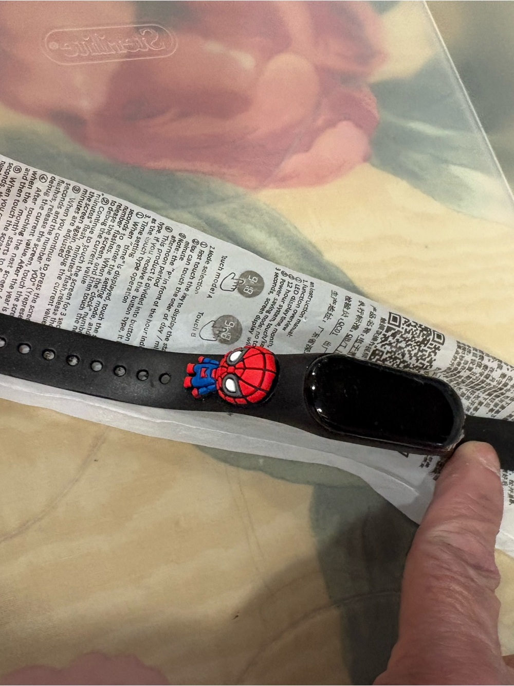 Kids Black Silicone Watch Strap with Red Spider Character Charm